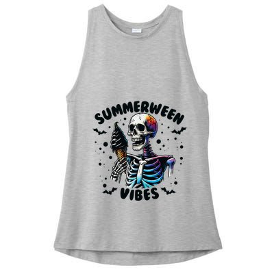 Summerween Magic Skeleton Enjoying Ice Cream Delight Ladies PosiCharge Tri-Blend Wicking Tank