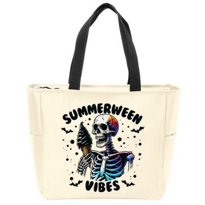 Summerween Magic Skeleton Enjoying Ice Cream Delight Zip Tote Bag