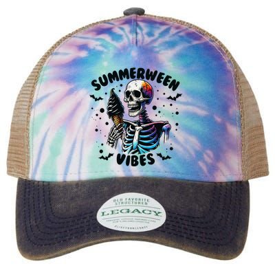Summerween Magic Skeleton Enjoying Ice Cream Delight Legacy Tie Dye Trucker Hat