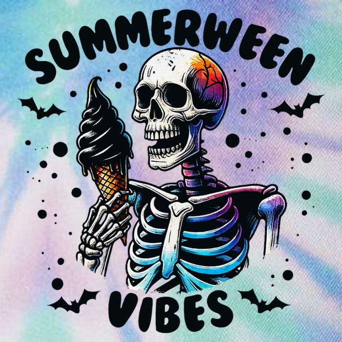Summerween Magic Skeleton Enjoying Ice Cream Delight Legacy Tie Dye Trucker Hat
