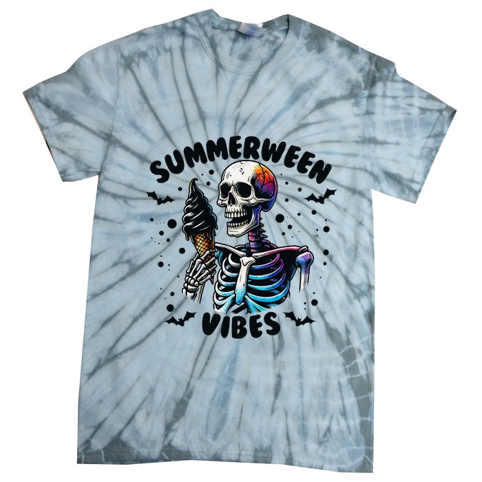 Summerween Magic Skeleton Enjoying Ice Cream Delight Tie-Dye T-Shirt