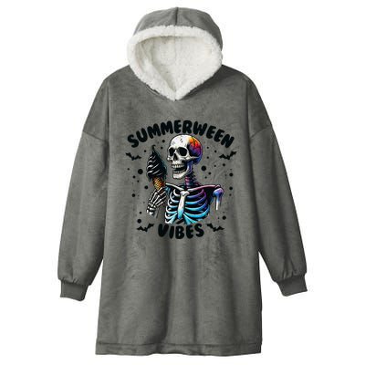 Summerween Magic Skeleton Enjoying Ice Cream Delight Hooded Wearable Blanket