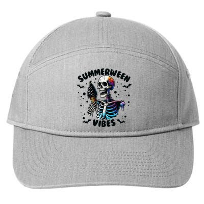 Summerween Magic Skeleton Enjoying Ice Cream Delight 7-Panel Snapback Hat