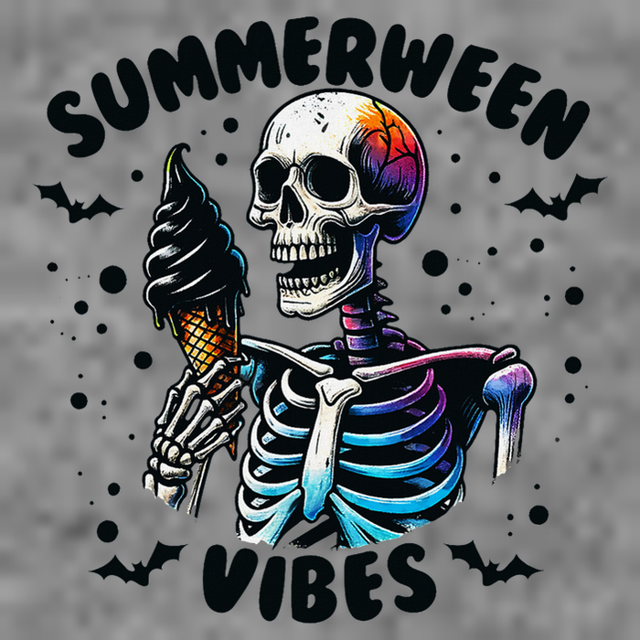 Summerween Magic Skeleton Enjoying Ice Cream Delight 7-Panel Snapback Hat