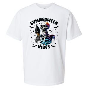 Summerween Magic Skeleton Enjoying Ice Cream Delight Sueded Cloud Jersey T-Shirt