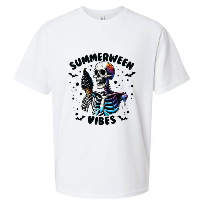 Summerween Magic Skeleton Enjoying Ice Cream Delight Sueded Cloud Jersey T-Shirt