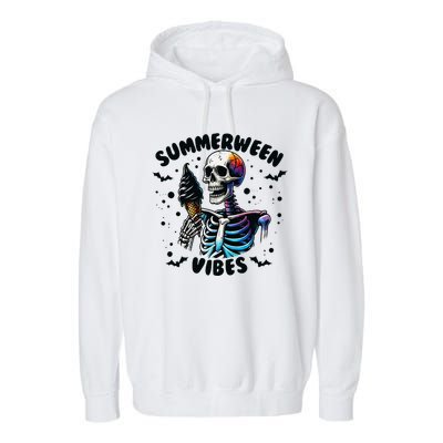 Summerween Magic Skeleton Enjoying Ice Cream Delight Garment-Dyed Fleece Hoodie