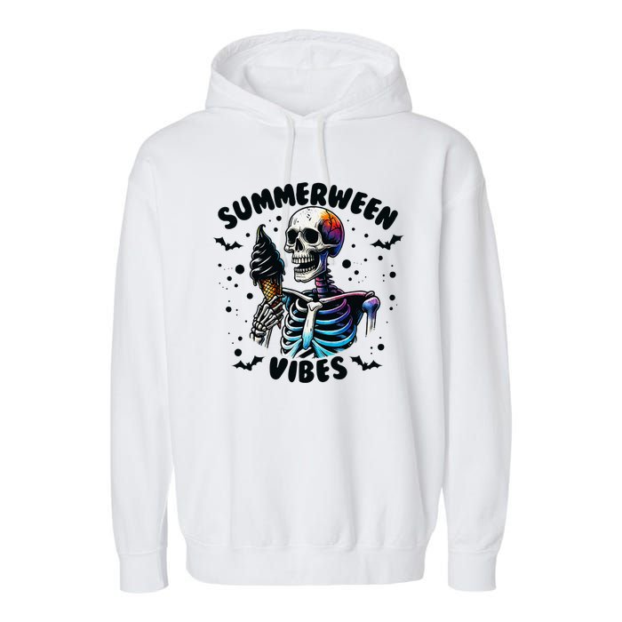 Summerween Magic Skeleton Enjoying Ice Cream Delight Garment-Dyed Fleece Hoodie