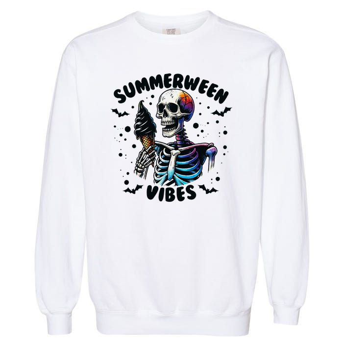 Summerween Magic Skeleton Enjoying Ice Cream Delight Garment-Dyed Sweatshirt