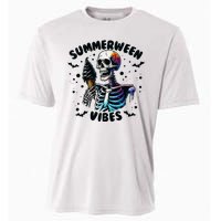 Summerween Magic Skeleton Enjoying Ice Cream Delight Cooling Performance Crew T-Shirt