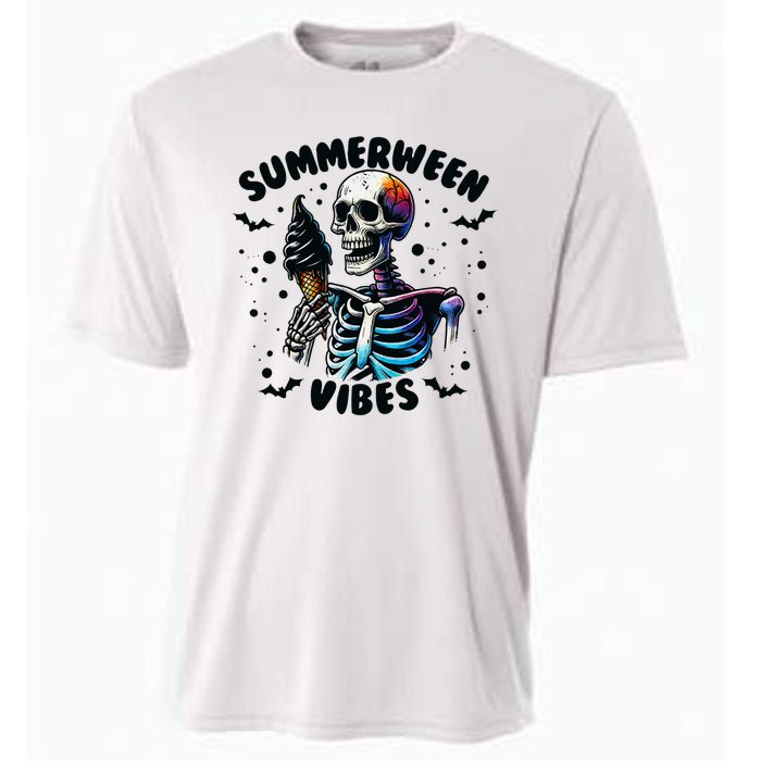 Summerween Magic Skeleton Enjoying Ice Cream Delight Cooling Performance Crew T-Shirt