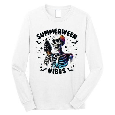 Summerween Magic Skeleton Enjoying Ice Cream Delight Long Sleeve Shirt
