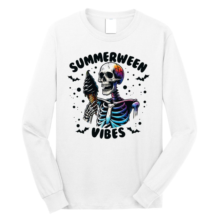 Summerween Magic Skeleton Enjoying Ice Cream Delight Long Sleeve Shirt