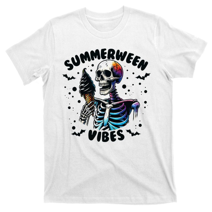 Summerween Magic Skeleton Enjoying Ice Cream Delight T-Shirt