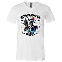 Summerween Magic Skeleton Enjoying Ice Cream Delight V-Neck T-Shirt