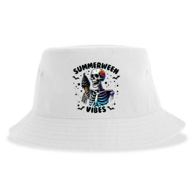 Summerween Magic Skeleton Enjoying Ice Cream Delight Sustainable Bucket Hat
