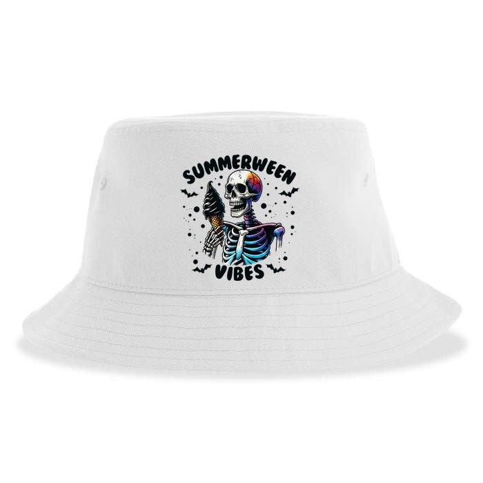 Summerween Magic Skeleton Enjoying Ice Cream Delight Sustainable Bucket Hat