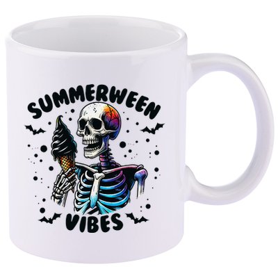 Summerween Magic Skeleton Enjoying Ice Cream Delight 11oz C Handle Ceramic Mug