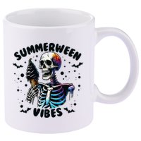 Summerween Magic Skeleton Enjoying Ice Cream Delight 11oz C Handle Ceramic Mug