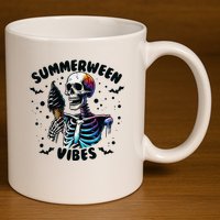 Summerween Magic Skeleton Enjoying Ice Cream Delight 11oz C Handle Ceramic Mug