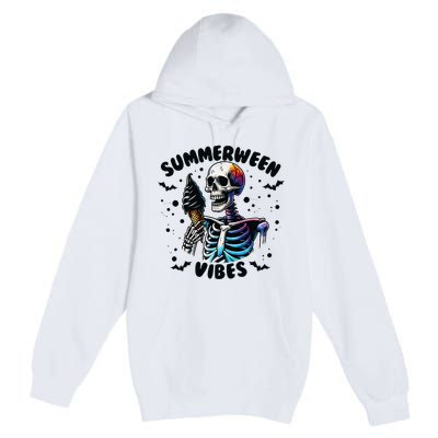 Summerween Magic Skeleton Enjoying Ice Cream Delight Premium Pullover Hoodie