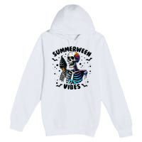 Summerween Magic Skeleton Enjoying Ice Cream Delight Premium Pullover Hoodie