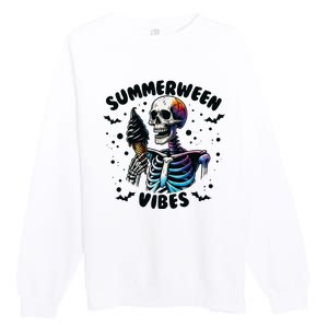 Summerween Magic Skeleton Enjoying Ice Cream Delight Premium Crewneck Sweatshirt