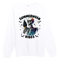 Summerween Magic Skeleton Enjoying Ice Cream Delight Premium Crewneck Sweatshirt