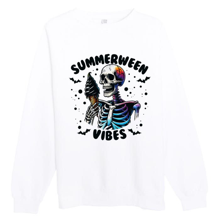 Summerween Magic Skeleton Enjoying Ice Cream Delight Premium Crewneck Sweatshirt