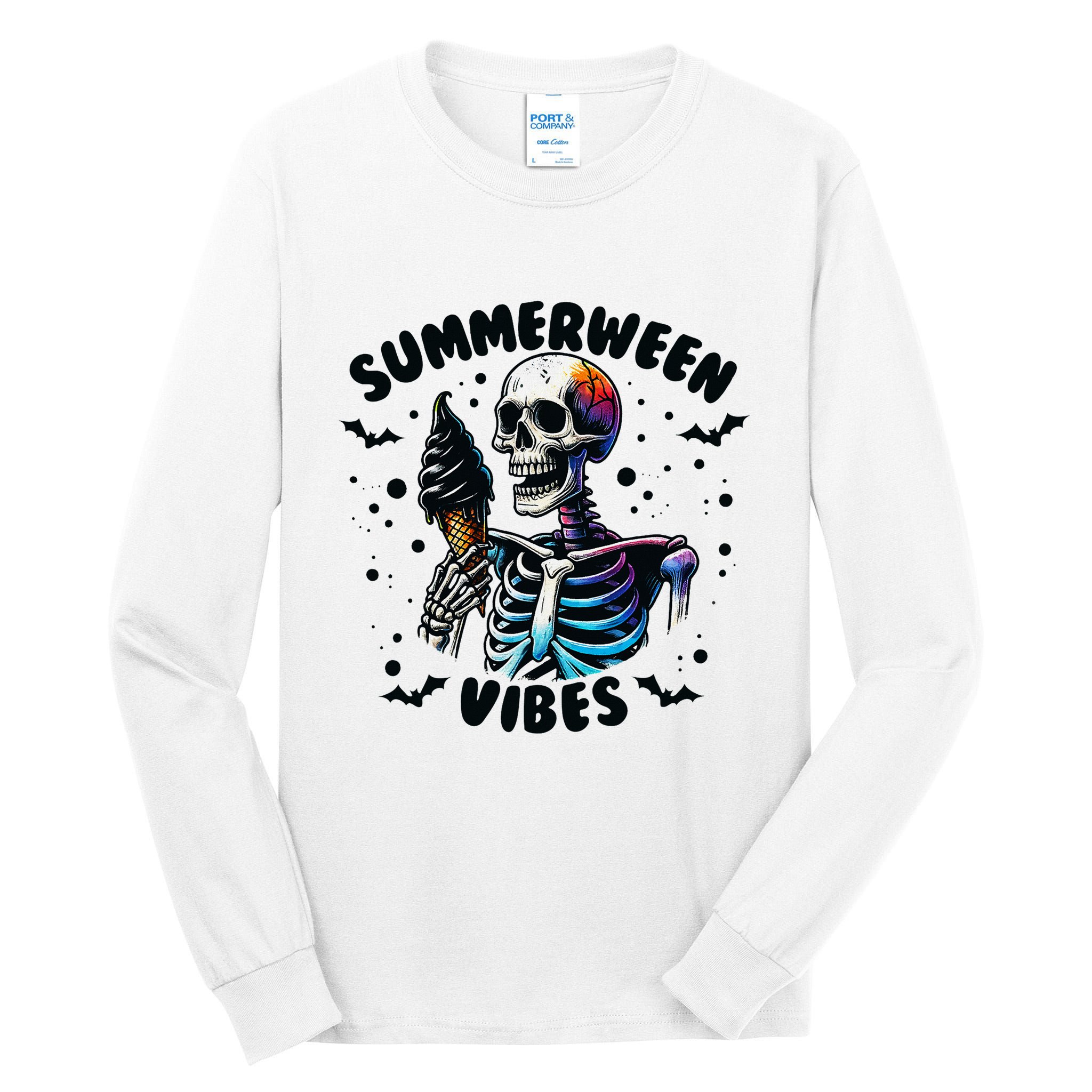 Summerween Magic Skeleton Enjoying Ice Cream Delight Tall Long Sleeve T-Shirt