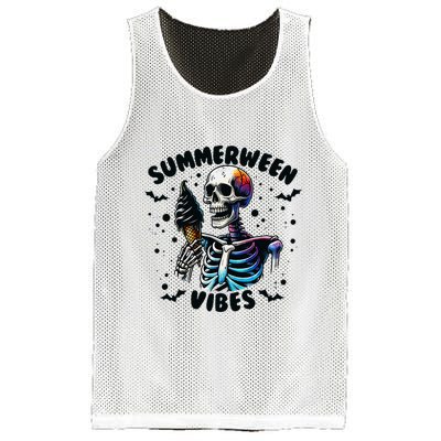 Summerween Magic Skeleton Enjoying Ice Cream Delight Mesh Reversible Basketball Jersey Tank