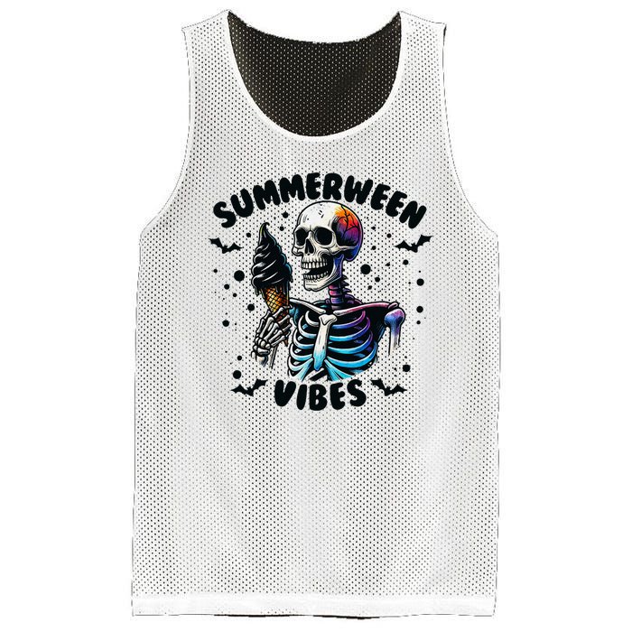 Summerween Magic Skeleton Enjoying Ice Cream Delight Mesh Reversible Basketball Jersey Tank