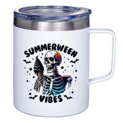 Summerween Magic Skeleton Enjoying Ice Cream Delight 12oz Stainless Steel Coffee Mug
