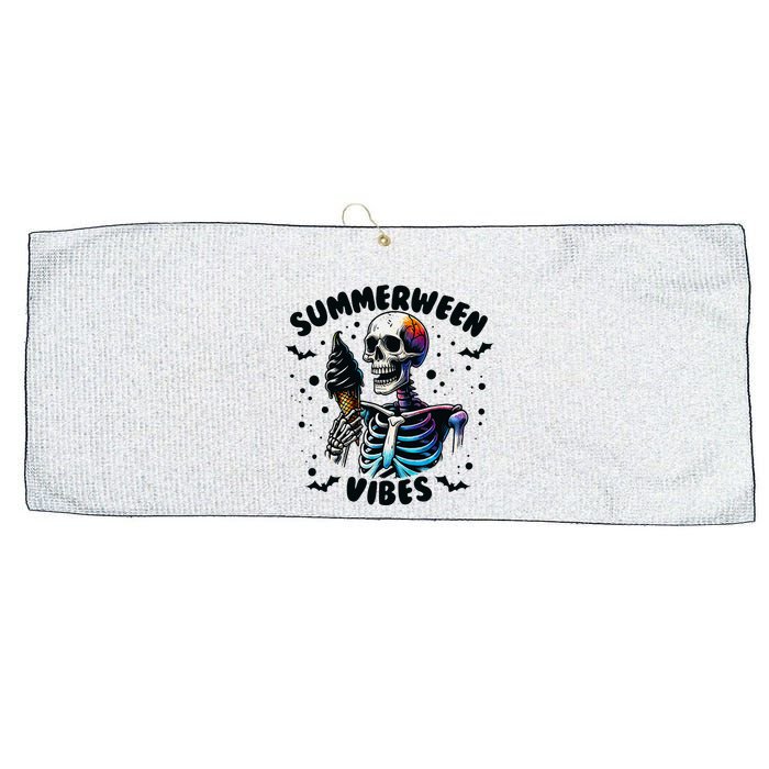 Summerween Magic Skeleton Enjoying Ice Cream Delight Large Microfiber Waffle Golf Towel