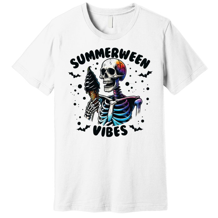 Summerween Magic Skeleton Enjoying Ice Cream Delight Premium T-Shirt