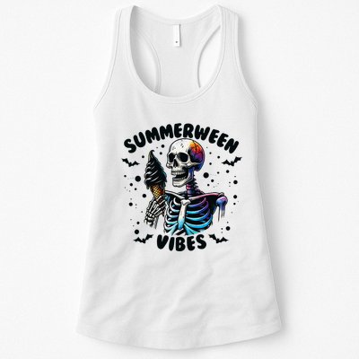 Summerween Magic Skeleton Enjoying Ice Cream Delight Womens Tank Top