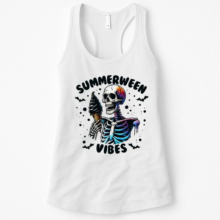 Summerween Magic Skeleton Enjoying Ice Cream Delight Womens Tank Top
