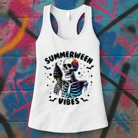 Summerween Magic Skeleton Enjoying Ice Cream Delight Womens Tank Top