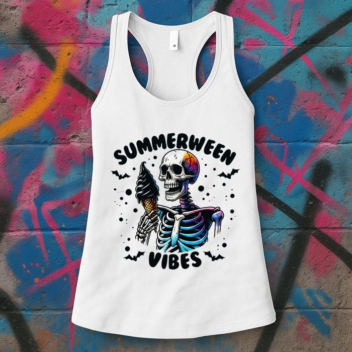Summerween Magic Skeleton Enjoying Ice Cream Delight Womens Tank Top