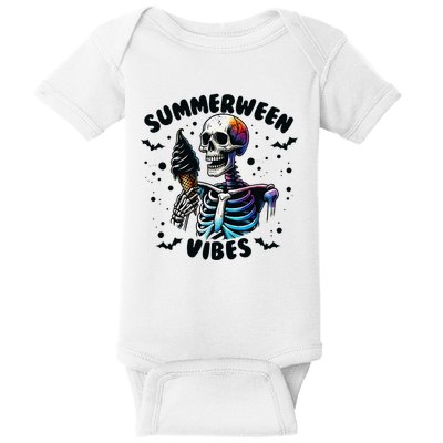 Summerween Magic Skeleton Enjoying Ice Cream Delight Baby Bodysuit