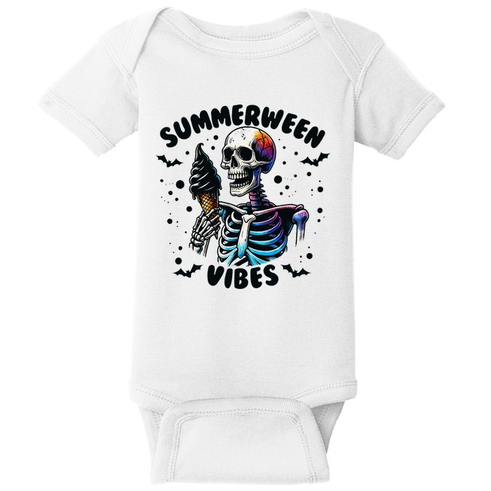 Summerween Magic Skeleton Enjoying Ice Cream Delight Baby Bodysuit