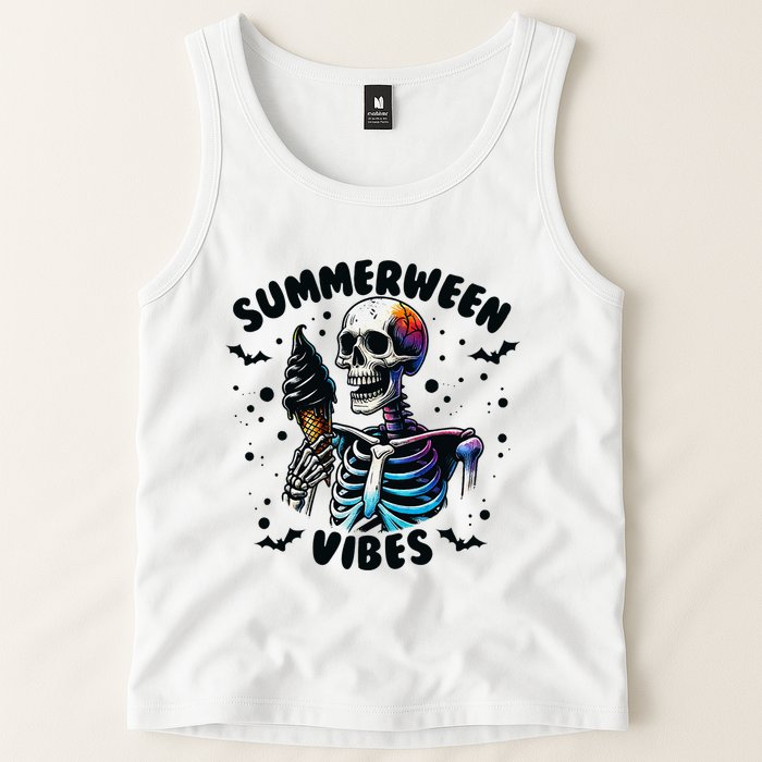 Summerween Magic Skeleton Enjoying Ice Cream Delight Tank Top