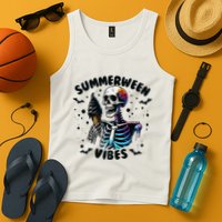 Summerween Magic Skeleton Enjoying Ice Cream Delight Tank Top