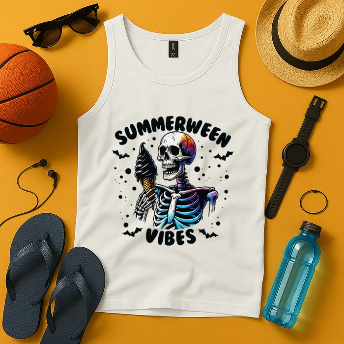 Summerween Magic Skeleton Enjoying Ice Cream Delight Tank Top