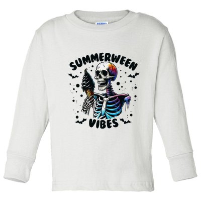 Summerween Magic Skeleton Enjoying Ice Cream Delight Toddler Long Sleeve Shirt