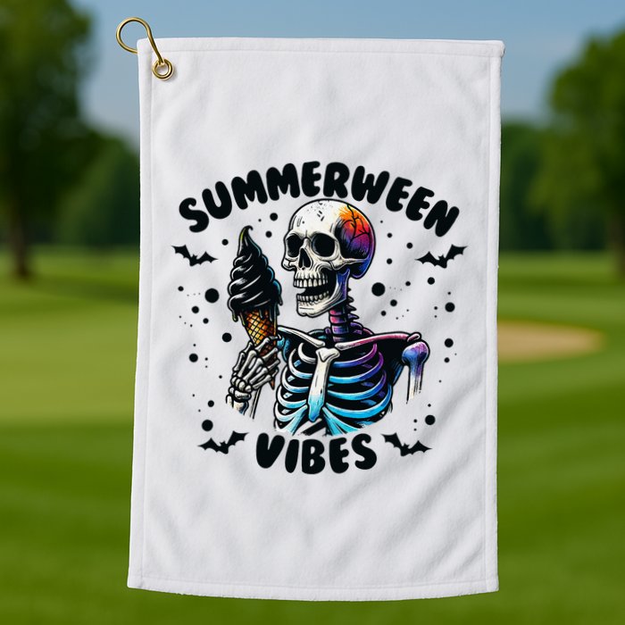 Summerween Magic Skeleton Enjoying Ice Cream Delight Golf Towel