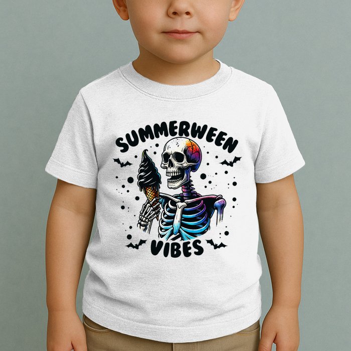Summerween Magic Skeleton Enjoying Ice Cream Delight Toddler T-Shirt