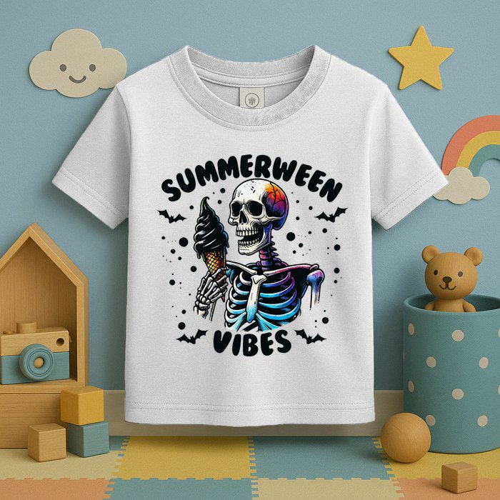 Summerween Magic Skeleton Enjoying Ice Cream Delight Toddler T-Shirt