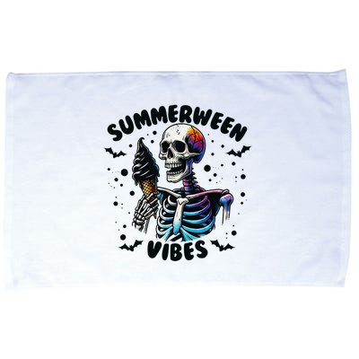 Summerween Magic Skeleton Enjoying Ice Cream Delight Microfiber Hand Towel