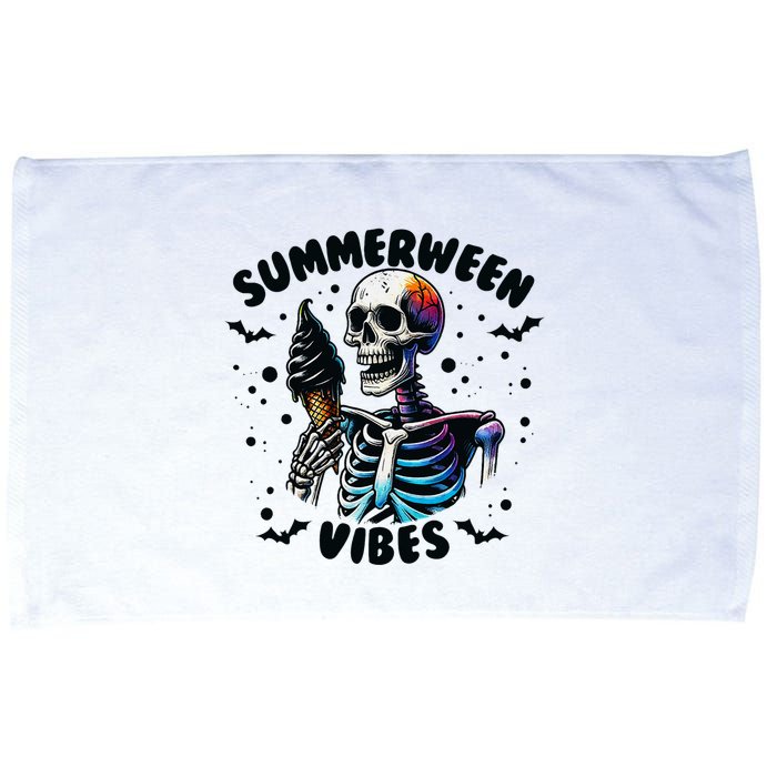 Summerween Magic Skeleton Enjoying Ice Cream Delight Microfiber Hand Towel